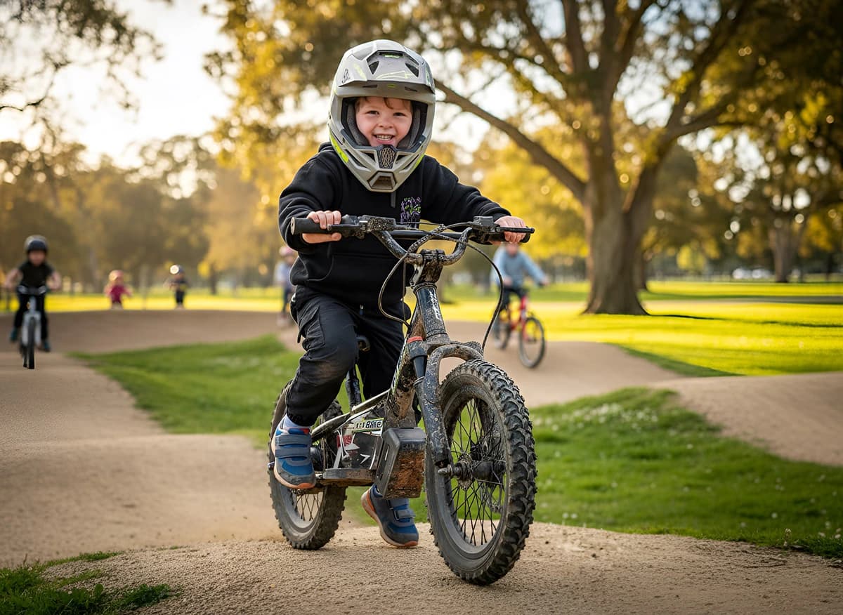 A Gobike 16 showing its adjustable seat, perfect for a growing child.