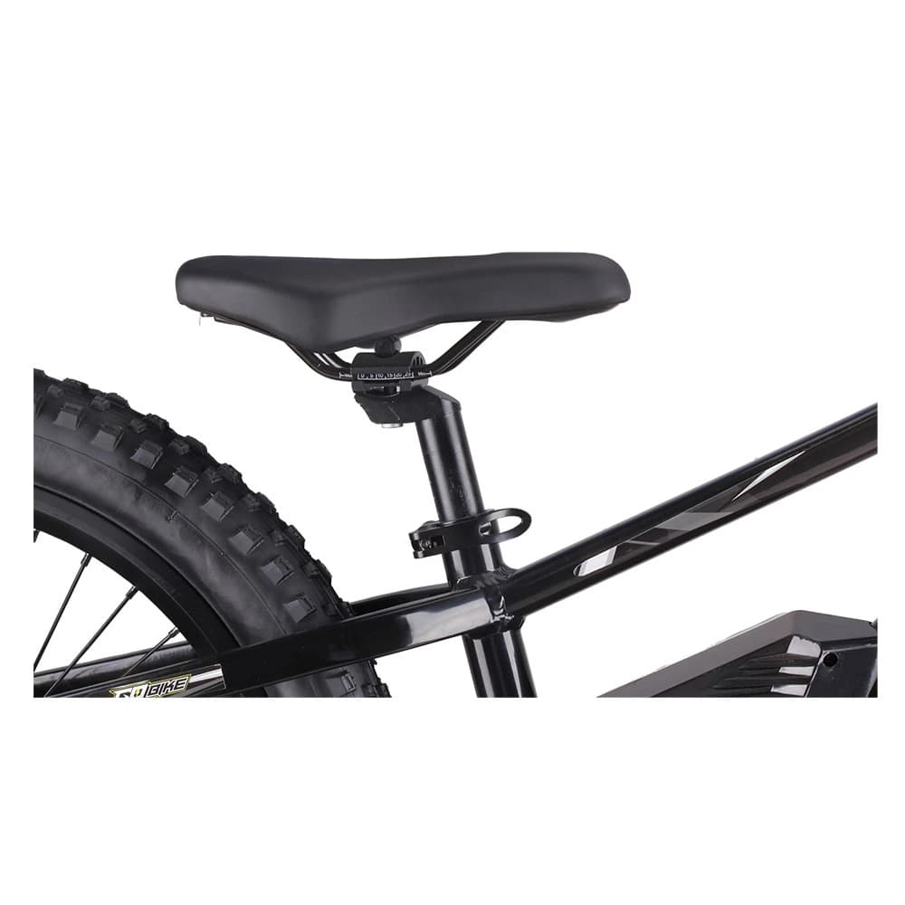 The adjustable padded comfort seat on the GoBike 20 kids e-bike.