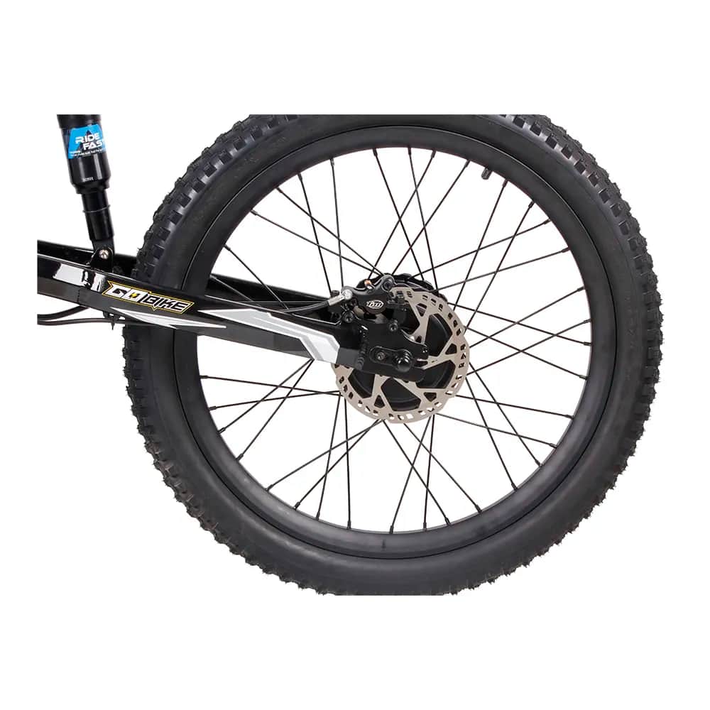 Hydraulic disc brakes on the GoBike 24 inch e-bike.