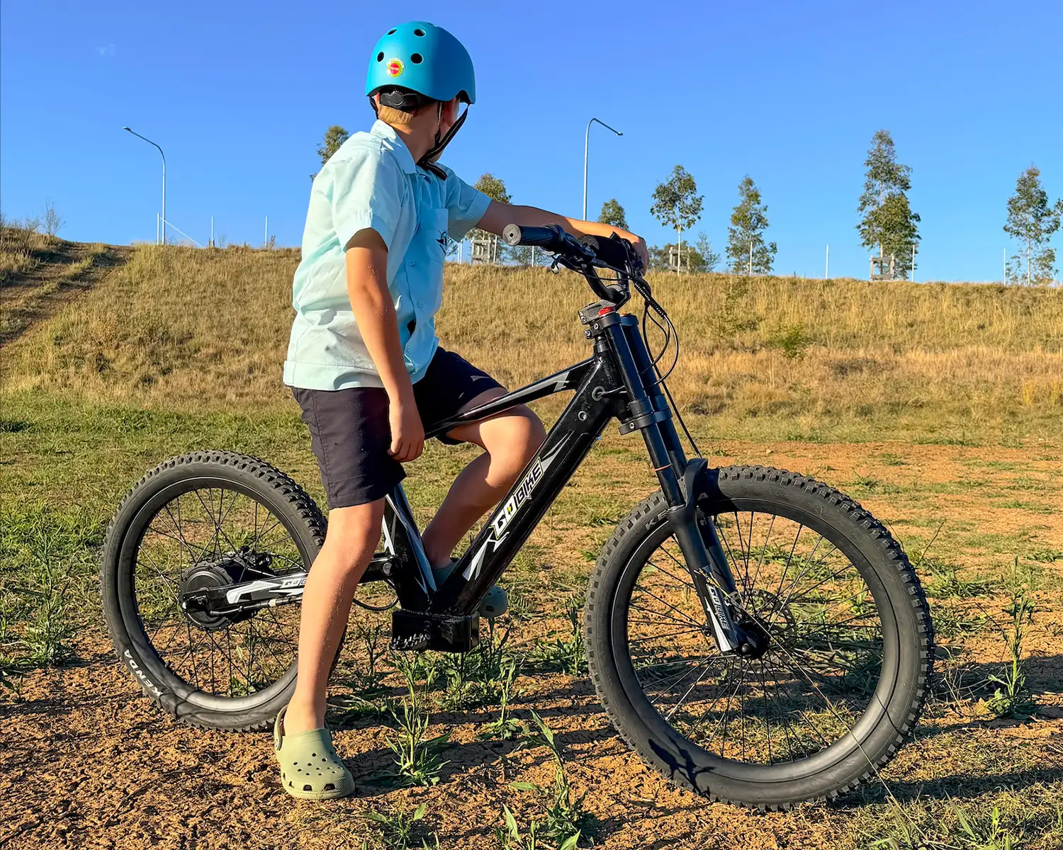 Rider carving a turn on the GoBike 24.